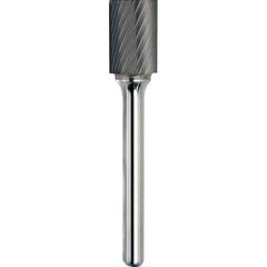 Made in USA - 1/2" Cut Diam, 3/8" Shank Diam, Cylinder Head Single Cut Burr - Carbide, 1" LOC, 2-3/4" OAL - Apex Tool & Supply