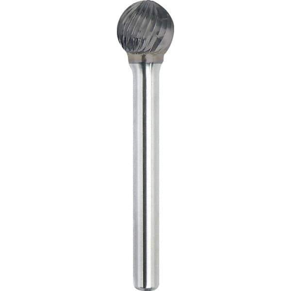 Made in USA - 5/16" Cut Diam, 1/4" Shank Diam, Ball Head Single Cut Burr - Carbide, 1/4" LOC, 2-1/16" OAL - Apex Tool & Supply