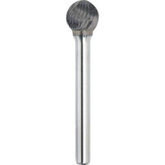 Made in USA - 1" Cut Diam, 3/8" Shank Diam, Ball Head Single Cut Burr - Carbide, 15/16" LOC, 2-3/4" OAL - Apex Tool & Supply