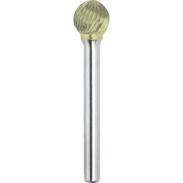 Made in USA - 16mm Cut Diam, 0.2362" Shank Diam, Ball Head Single Cut Burr - Carbide, 14mm LOC, 59mm OAL - Apex Tool & Supply