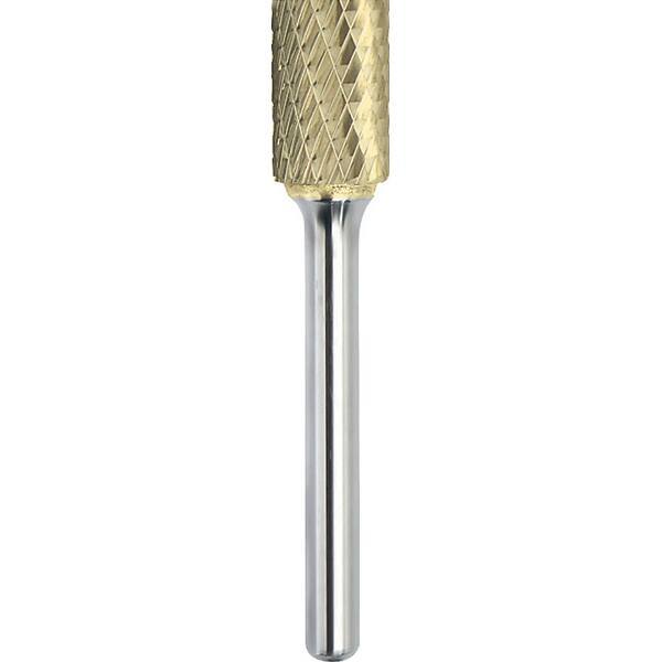 Made in USA - 1/2" Cut Diam, 1/4" Shank Diam, Cylinder Head Double Cut Burr - Carbide, 1" LOC, 2-3/4" OAL - Apex Tool & Supply
