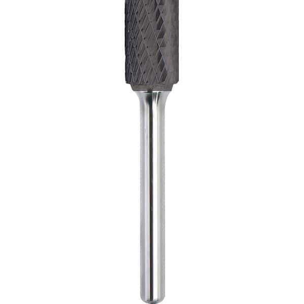 Made in USA - 1" Cut Diam, 3/8" Shank Diam, Cylinder Head Double Cut Burr - Carbide, 1" LOC, 2-3/4" OAL - Apex Tool & Supply