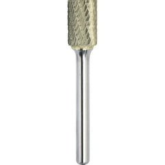 Made in USA - 3/4" Cut Diam, 1/4" Shank Diam, Cylinder Head Double Cut Burr - Carbide, 1" LOC, 2-3/4" OAL - Apex Tool & Supply