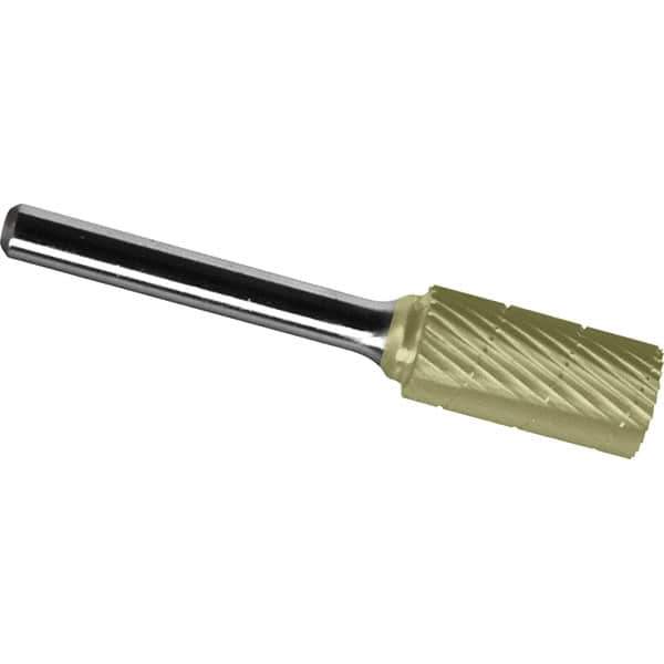 Made in USA - 9.5mm Cut Diam, 0.2362" Shank Diam, Cylinder Head Chipbreaker Cut Burr - Carbide, 25mm LOC, 69mm OAL - Apex Tool & Supply