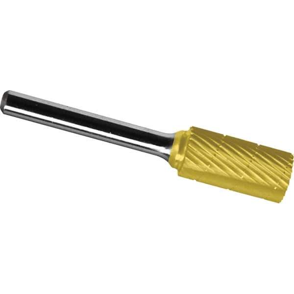 Made in USA - 9.5mm Cut Diam, 0.2362" Shank Diam, Cylinder Head Chipbreaker Cut Burr - Carbide, 25mm LOC, 69mm OAL - Apex Tool & Supply