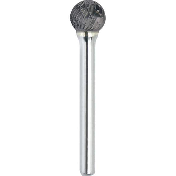 Made in USA - 8mm Cut Diam, 0.2362" Shank Diam, Ball Head Double Cut Burr - Carbide, 6.4mm LOC, 51.4mm OAL - Apex Tool & Supply