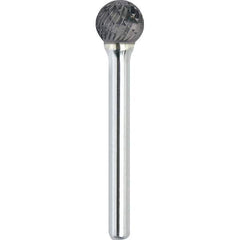 Made in USA - 5/16" Cut Diam, 1/4" Shank Diam, Ball Head Double Cut Burr - Carbide, 1/4" LOC, 2-1/16" OAL - Apex Tool & Supply