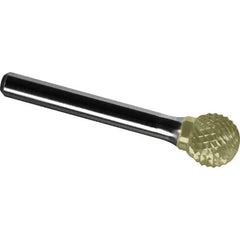 Made in USA - 5/8" Cut Diam, 1/4" Shank Diam, Ball Head Diamond Cut Burr - Carbide, 9/16" LOC, 2-3/8" OAL - Apex Tool & Supply