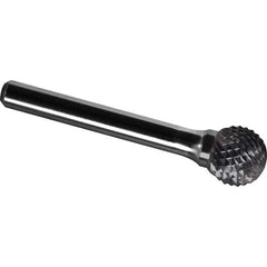 Made in USA - 16mm Cut Diam, 0.2362" Shank Diam, Ball Head Diamond Cut Burr - Carbide, 14mm LOC, 59mm OAL - Apex Tool & Supply