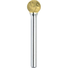 Made in USA - 9.5mm Cut Diam, 0.2362" Shank Diam, Ball Head Double Cut Burr - Carbide, 8mm LOC, 53mm OAL - Apex Tool & Supply