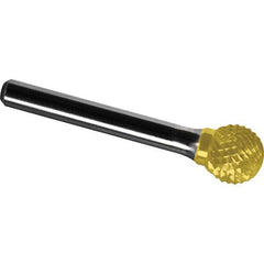 Made in USA - 5/8" Cut Diam, 1/4" Shank Diam, Ball Head Diamond Cut Burr - Carbide, 9/16" LOC, 2-3/8" OAL - Apex Tool & Supply