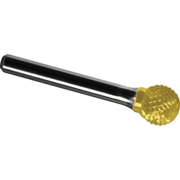 Made in USA - 1/4" Cut Diam, 1/8" Shank Diam, Ball Head Diamond Cut Burr - Carbide, 7/32" LOC, 1-3/4" OAL - Apex Tool & Supply