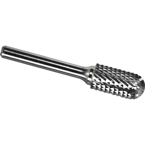 Made in USA - 7/16" Cut Diam, 1/4" Shank Diam, Cylinder with Radius Head Diamond Cut Burr - Carbide, 1" LOC, 2-3/4" OAL - Apex Tool & Supply