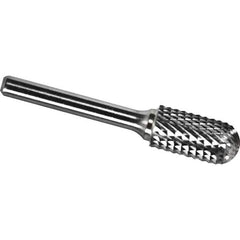 Made in USA - 3/8" Cut Diam, 1/4" Shank Diam, Cylinder with Radius Head Diamond Cut Burr - Carbide, 3/4" LOC, 2-1/2" OAL - Apex Tool & Supply