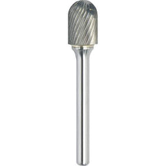 Made in USA - 3/8" Cut Diam, 1/4" Shank Diam, Cylinder with Radius Head Single Cut Burr - Carbide, 1" LOC, 2-3/4" OAL - Apex Tool & Supply