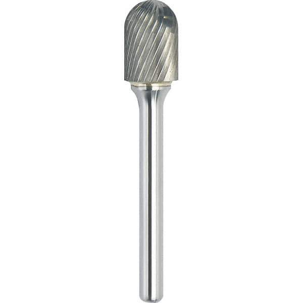 Made in USA - 1/2" Cut Diam, 0.2362" Shank Diam, Cylinder with Radius Head Single Cut Burr - Carbide, 25mm LOC, 70mm OAL - Apex Tool & Supply