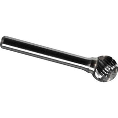 Made in USA - 1/2" Cut Diam, 1/4" Shank Diam, Ball Head Chipbreaker Cut Burr - Carbide, 7/16" LOC, 2-1/4" OAL - Apex Tool & Supply