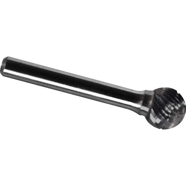Made in USA - 9.5mm Cut Diam, 0.2362" Shank Diam, Ball Head Chipbreaker Cut Burr - Carbide, 8mm LOC, 53mm OAL - Apex Tool & Supply