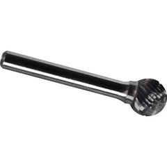 Made in USA - 5/8" Cut Diam, 1/4" Shank Diam, Ball Head Chipbreaker Cut Burr - Carbide, 9/16" LOC, 2-3/8" OAL - Apex Tool & Supply