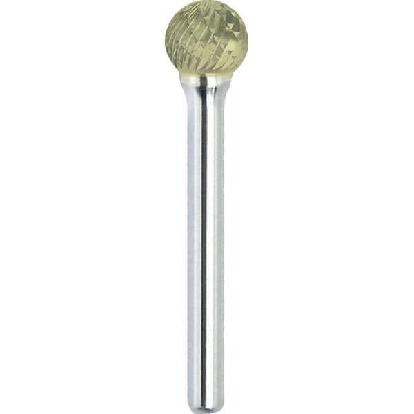 Made in USA - 9.5mm Cut Diam, 0.2362" Shank Diam, Ball Head Double Cut Burr - Carbide, 8mm LOC, 53mm OAL - Apex Tool & Supply