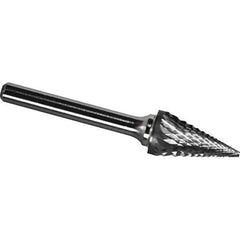Made in USA - 5/16" Cut Diam, 1/4" Shank Diam, Cone Head Diamond Cut Burr - Carbide, 3/4" LOC, 2-1/2" OAL - Apex Tool & Supply