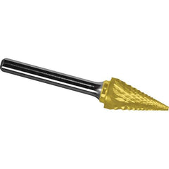 Made in USA - 5/16" Cut Diam, 1/4" Shank Diam, Cone Head Diamond Cut Burr - Carbide, 3/4" LOC, 2-1/2" OAL - Apex Tool & Supply