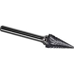 Made in USA - 1/4" Cut Diam, 1/4" Shank Diam, Cone Head Diamond Cut Burr - Carbide, 3/4" LOC, 2" OAL - Apex Tool & Supply