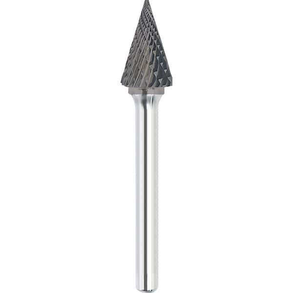 Made in USA - 1/8" Cut Diam, 1/8" Shank Diam, Cone Head Double Cut Burr - Carbide, 5/8" LOC, 2" OAL - Apex Tool & Supply