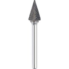 Made in USA - 6mm Cut Diam, 0.2362" Shank Diam, Cone Head Double Cut Burr - Carbide, 25mm LOC, 50mm OAL - Apex Tool & Supply