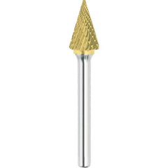 Made in USA - 1/4" Cut Diam, 1/4" Shank Diam, Cone Head Double Cut Burr - Carbide, 3/4" LOC, 2" OAL - Apex Tool & Supply