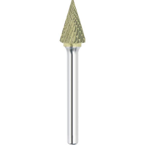 Made in USA - 5/8" Cut Diam, 1/4" Shank Diam, Cone Head Double Cut Burr - Carbide, 1" LOC, 2-3/4" OAL - Apex Tool & Supply