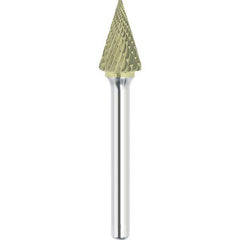 Made in USA - 5/16" Cut Diam, 1/4" Shank Diam, Cone Head Double Cut Burr - Carbide, 3/4" LOC, 2-1/2" OAL - Apex Tool & Supply