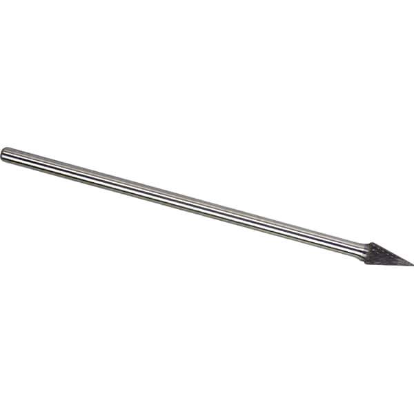 Made in USA - 1/4" Cut Diam, 1/4" Shank Diam, Cone Head Double Cut Burr - Carbide, 3/4" LOC, 6-3/4" OAL - Apex Tool & Supply