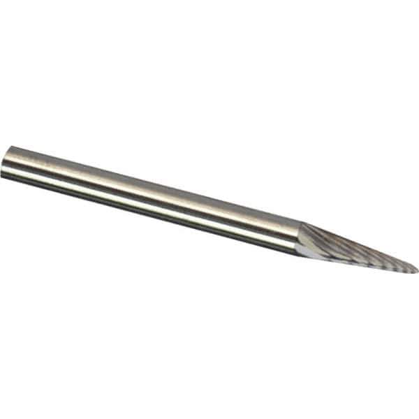 Made in USA - 1/8" Cut Diam, 1/8" Shank Diam, Cone Head Single Cut Burr - Carbide, 11/32" LOC, 1-1/2" OAL - Apex Tool & Supply