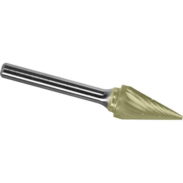 Made in USA - 1/4" Cut Diam, 1/4" Shank Diam, Cone Head Chipbreaker Cut Burr - Carbide, 1/2" LOC, 2" OAL - Apex Tool & Supply