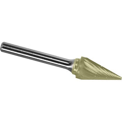 Made in USA - 1/8" Cut Diam, 1/8" Shank Diam, Cone Head Chipbreaker Cut Burr - Carbide, 7/16" LOC, 2" OAL - Apex Tool & Supply