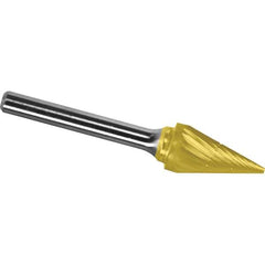 Made in USA - 1/4" Cut Diam, 1/4" Shank Diam, Cone Head Chipbreaker Cut Burr - Carbide, 1-1/4" LOC, 2" OAL - Apex Tool & Supply