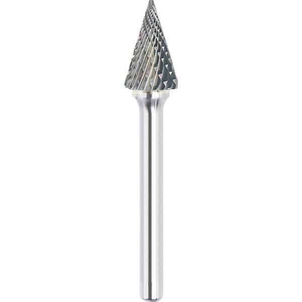 Made in USA - 5/8" Cut Diam, 1/4" Shank Diam, Cone Head Double Cut Burr - Carbide, 1" LOC, 2-3/4" OAL - Apex Tool & Supply