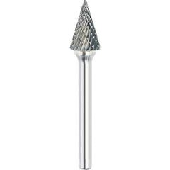 Made in USA - 5/16" Cut Diam, 1/4" Shank Diam, Cone Head Double Cut Burr - Carbide, 3/4" LOC, 2-1/2" OAL - Apex Tool & Supply