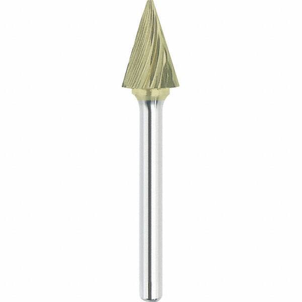 Made in USA - 1/4" Cut Diam, 1/4" Shank Diam, Cone Head Single Cut Burr - Carbide, 1" LOC, 2" OAL - Apex Tool & Supply