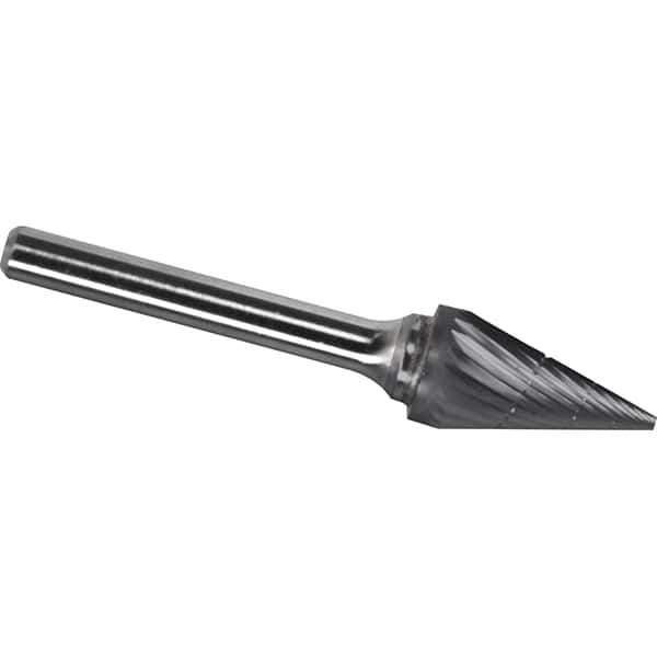 Made in USA - 1/8" Cut Diam, 1/8" Shank Diam, Cone Head Chipbreaker Cut Burr - Carbide, 7/16" LOC, 3" OAL - Apex Tool & Supply