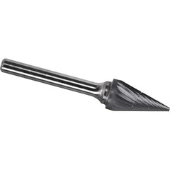Made in USA - 5/8" Cut Diam, 1/4" Shank Diam, Cone Head Chipbreaker Cut Burr - Carbide, 1" LOC, 2-3/4" OAL - Apex Tool & Supply