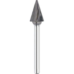 Made in USA - 1/8" Cut Diam, 1/8" Shank Diam, Cone Head Single Cut Burr - Carbide, 7/16" LOC, 3" OAL - Apex Tool & Supply