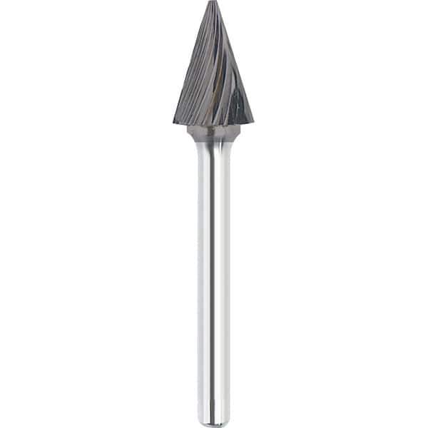 Made in USA - 3mm Cut Diam, 0.1181" Shank Diam, Cone Head Single Cut Burr - Carbide, 11mm LOC, 75mm OAL - Apex Tool & Supply