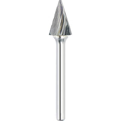 Made in USA - 3/8" Cut Diam, 1/4" Shank Diam, Cone Head Single Cut Burr - Carbide, 1" LOC, 2-3/4" OAL - Apex Tool & Supply