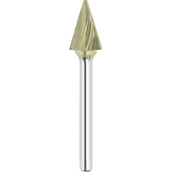 Made in USA - 1/8" Cut Diam, 1/8" Shank Diam, Cone Head Single Cut Burr - Carbide, 7/16" LOC, 3" OAL - Apex Tool & Supply