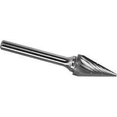 Made in USA - 1/4" Cut Diam, 1/4" Shank Diam, Cone Head Chipbreaker Cut Burr - Carbide, 1" LOC, 2" OAL - Apex Tool & Supply