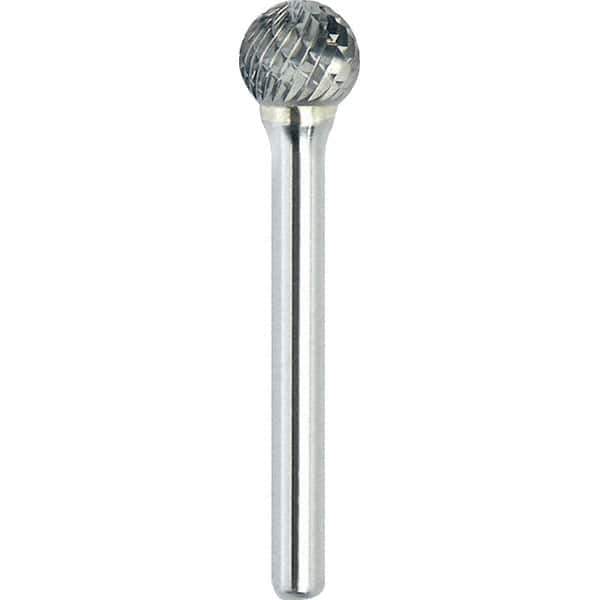 Made in USA - 5mm Cut Diam, 0.2362" Shank Diam, Ball Head Double Cut Burr - Carbide, 4mm LOC, 50mm OAL - Apex Tool & Supply