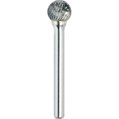 Made in USA - 3/8" Cut Diam, 1/4" Shank Diam, Ball Head Double Cut Burr - Carbide, 5/16" LOC, 2-1/8" OAL - Apex Tool & Supply