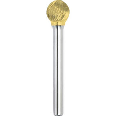 Made in USA - 1" Cut Diam, 3/8" Shank Diam, Ball Head Single Cut Burr - Carbide, 15/16" LOC, 2-3/4" OAL - Apex Tool & Supply